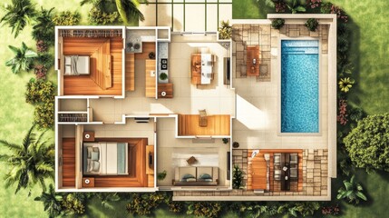 A bird's-eye view of a house floor plan, shown against a plain white background.