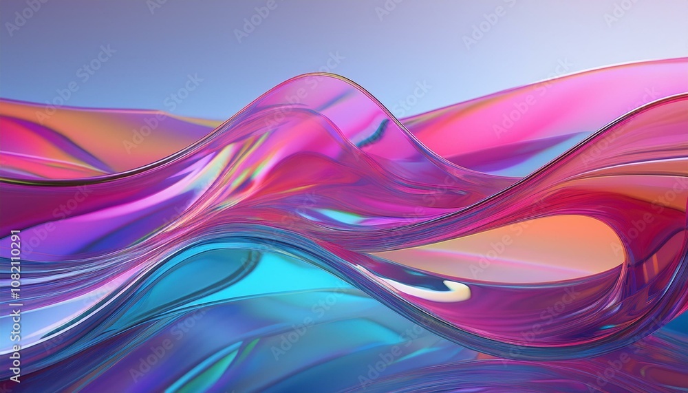 Poster flowing gradient transparent multilayer glass background, 3d rendering.