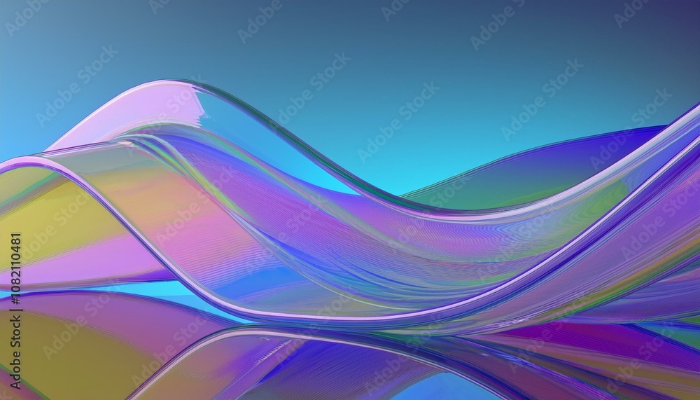 Poster flowing gradient transparent multilayer glass background, 3d rendering.