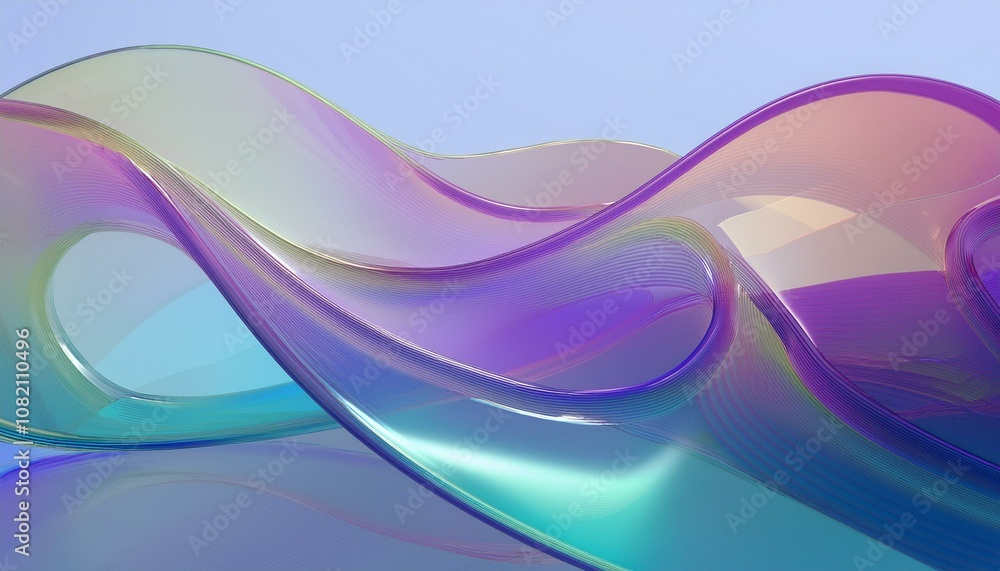 Poster flowing gradient transparent multilayer glass background, 3d rendering.