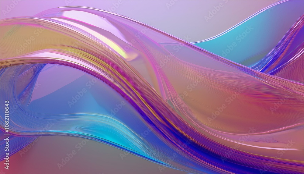 Poster flowing gradient transparent multilayer glass background, 3d rendering.