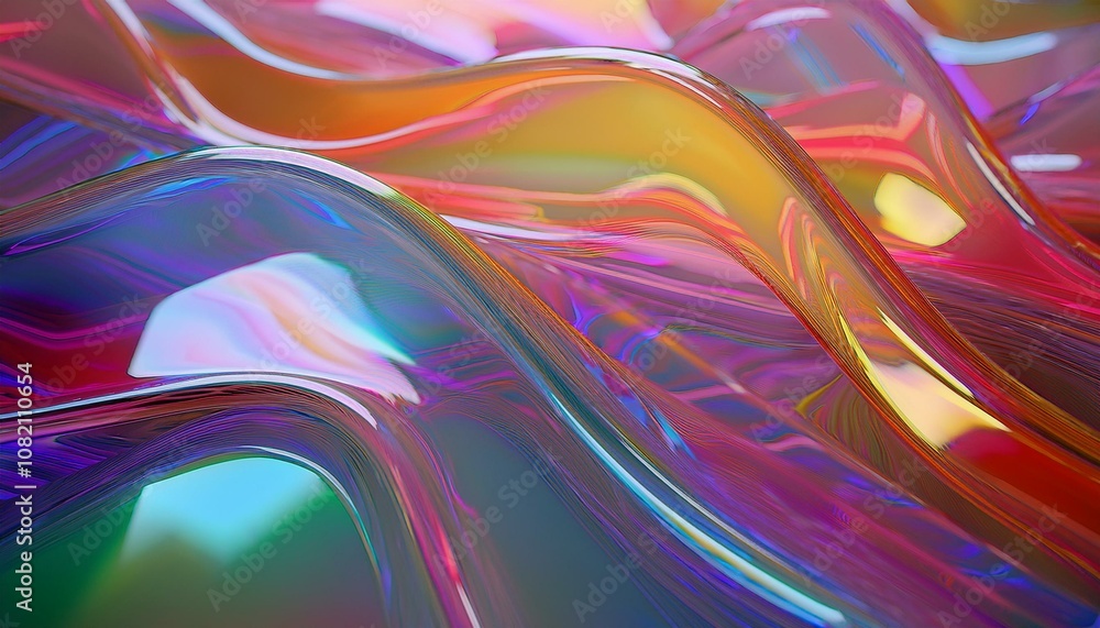 Poster flowing gradient transparent multilayer glass background, 3d rendering.