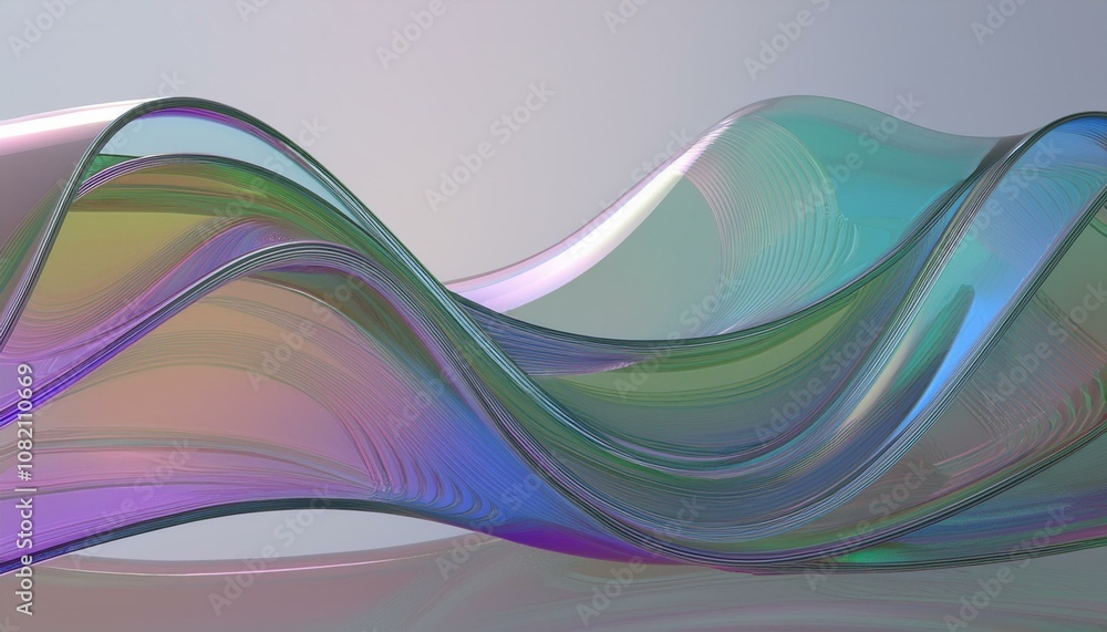 Poster flowing gradient transparent multilayer glass background, 3d rendering.