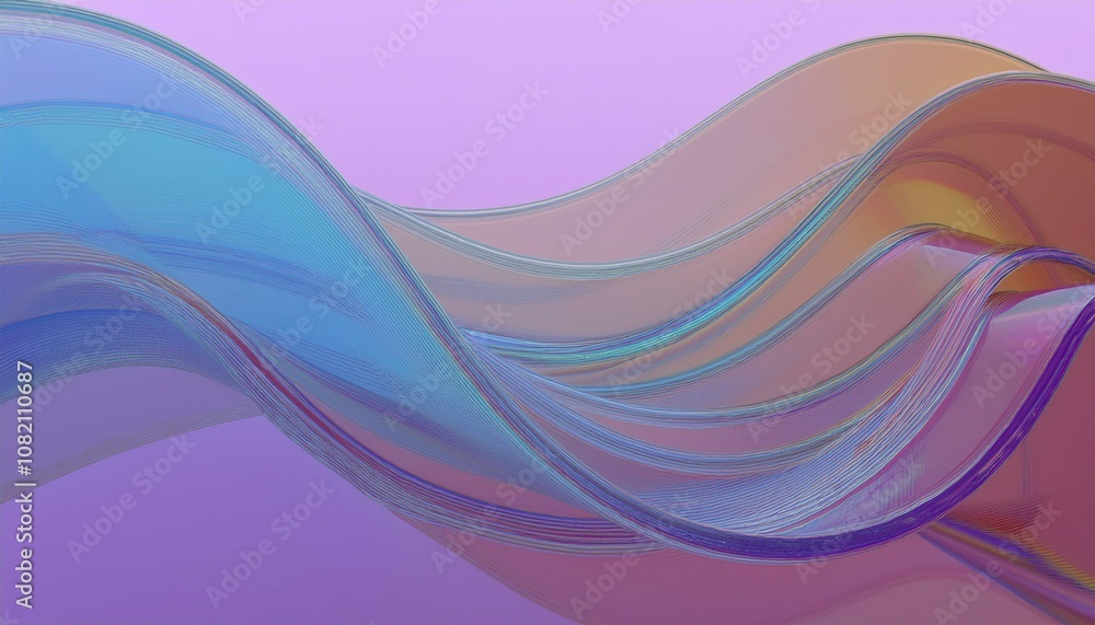 Poster flowing gradient transparent multilayer glass background, 3d rendering.