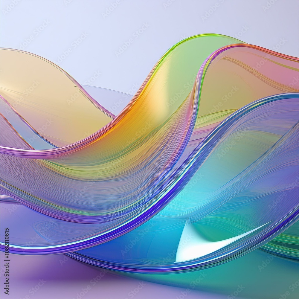 Poster flowing gradient transparent multilayer glass background, 3d rendering.