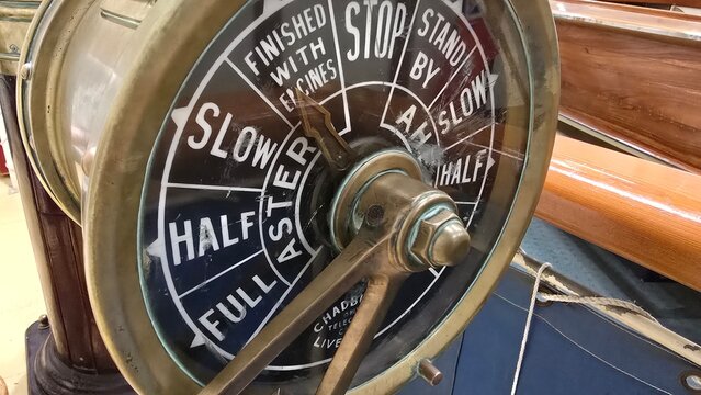 A ship's engine order telegraph (EOT), also known as a Chadburn. This device was used on ships to communicate engine speed commands from the bridge to the engine room.