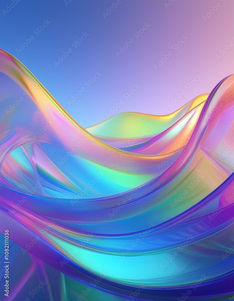 Poster flowing gradient transparent multilayer glass background, 3d rendering.