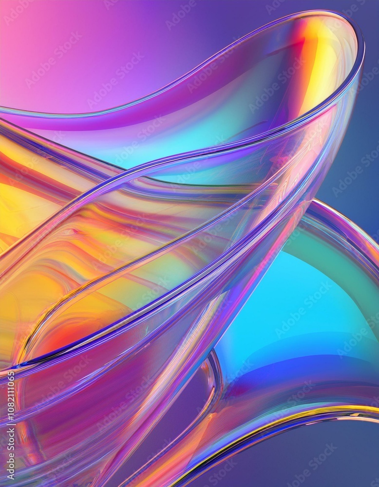 Poster flowing gradient transparent multilayer glass background, 3d rendering.