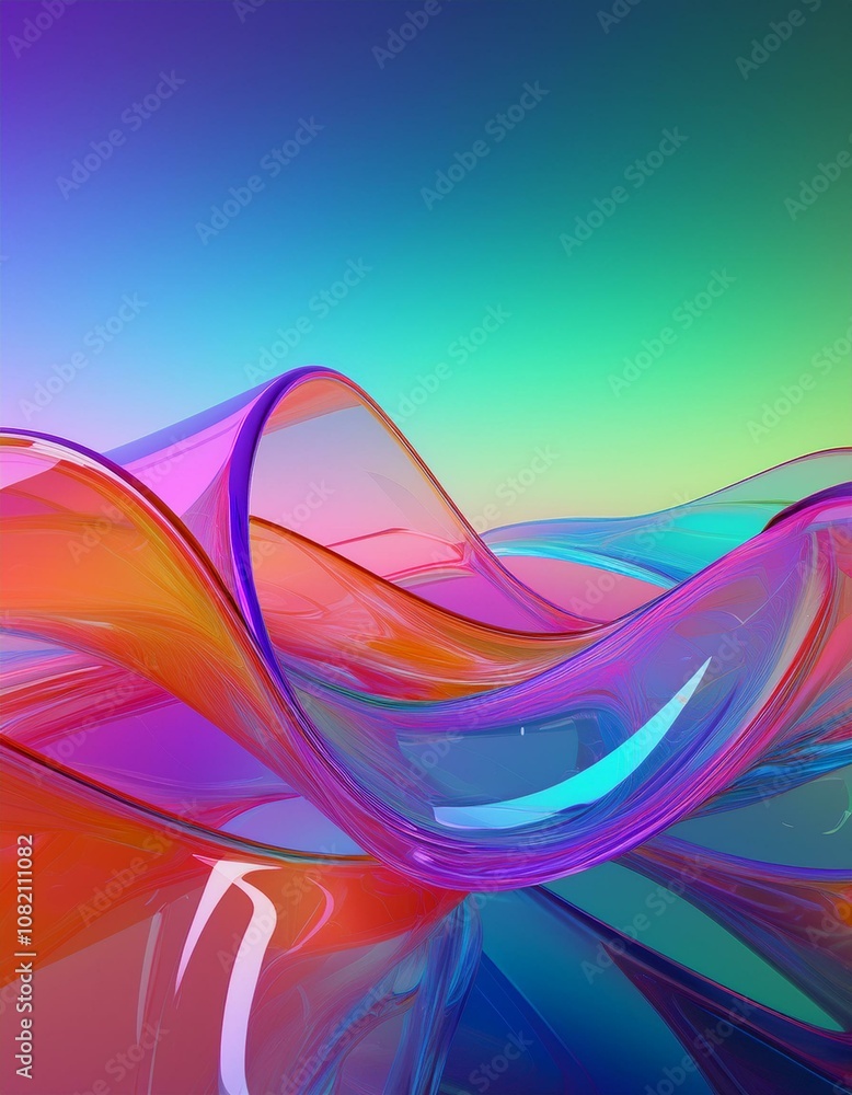 Poster flowing gradient transparent multilayer glass background, 3d rendering.