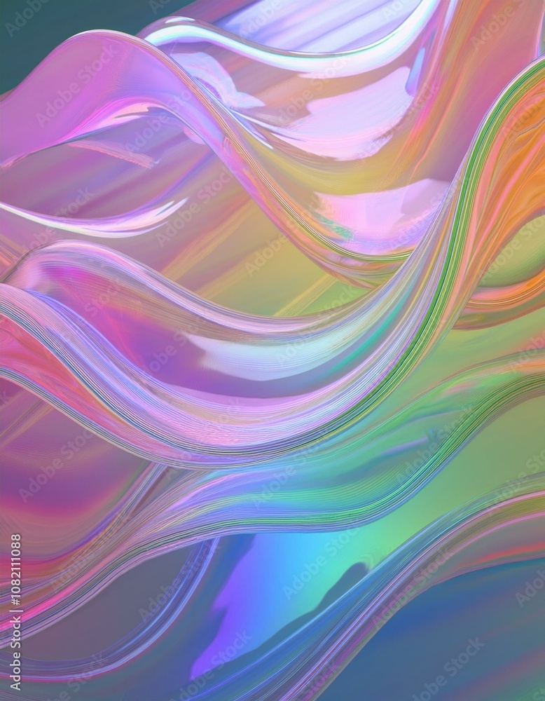 Poster flowing gradient transparent multilayer glass background, 3d rendering.