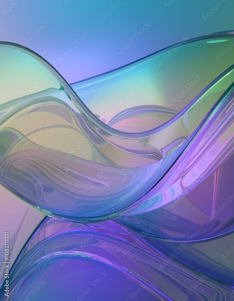 Poster flowing gradient transparent multilayer glass background, 3d rendering.