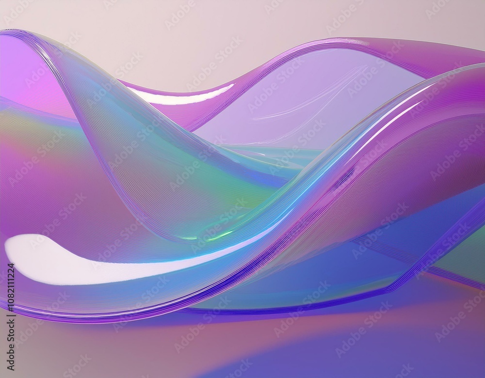 Poster flowing gradient transparent multilayer glass background, 3d rendering.