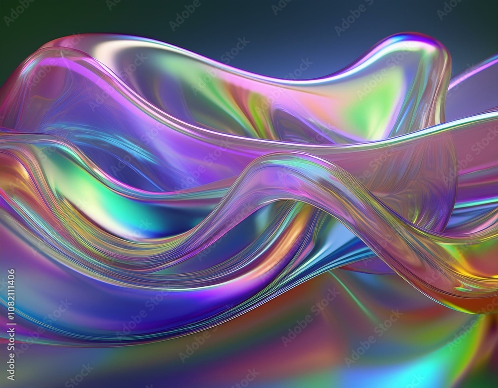Poster flowing gradient transparent multilayer glass background, 3d rendering.
