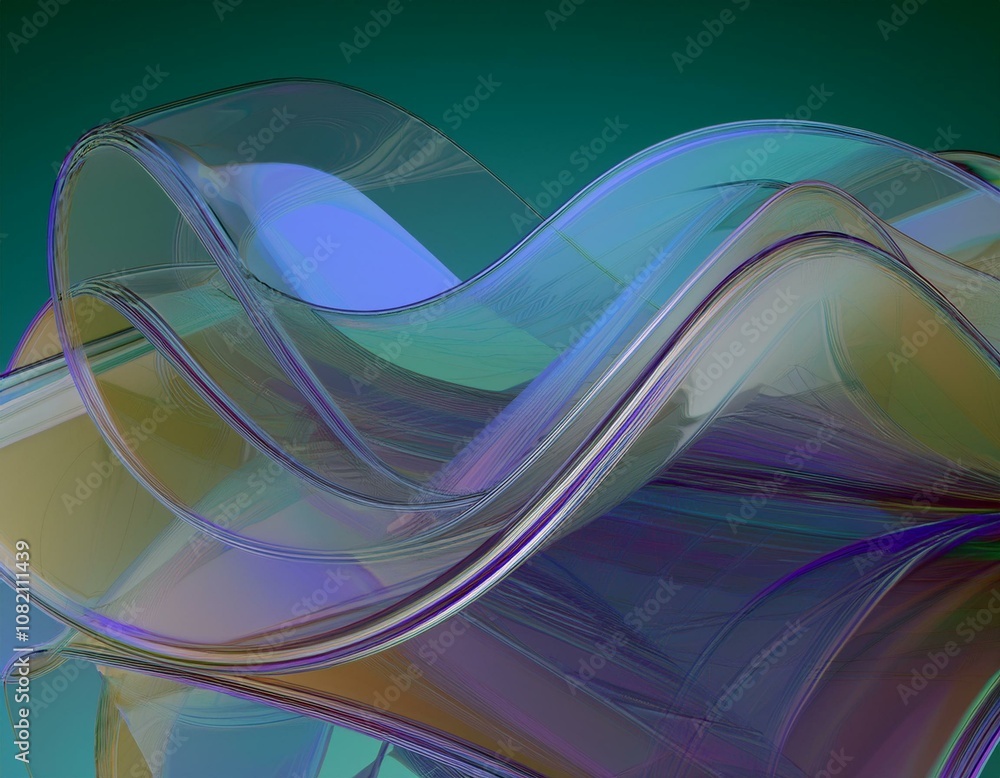 Poster flowing gradient transparent multilayer glass background, 3d rendering.