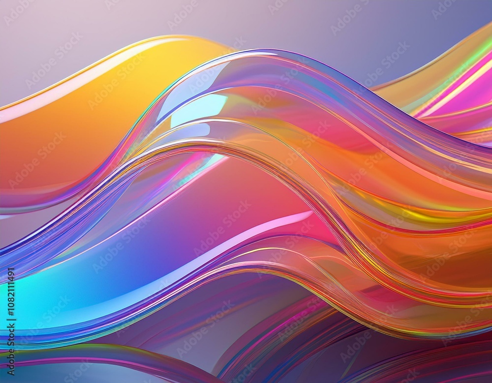 Poster flowing gradient transparent multilayer glass background, 3d rendering.