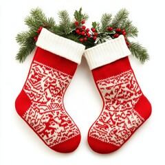 Festive Christmas Stocking.Concept of Christmas, holiday season, gift-giving, winter, tradition,Retail, e-commerce, home decor, Christmas decorations.