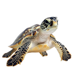 Fototapeta premium Realistic sea turtle PNG illustration, marine reptile wildlife icon, detailed ocean animal graphic for conservation isolated PNG with Transparent Background