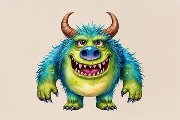 Fototapeta premium Quirky Fantasy Monster Watercolor Character Illustration