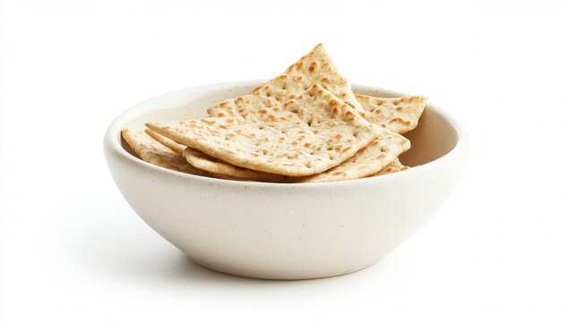 A bowl of whole wheat flatbread on a white background.