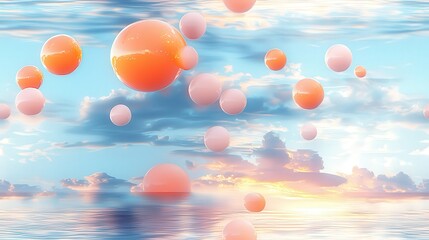 Fototapeta premium Surreal floating bubbles in a dreamy, colorful sky at sunset