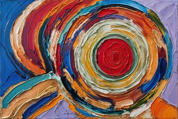 Vibrant Abstract Artwork with Circular Patterns and Dynamic Acrylic Brushstrokes