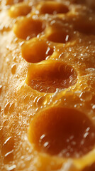 Photorealistic close-up of Yellow Cheese Texture with Distinctive Holes