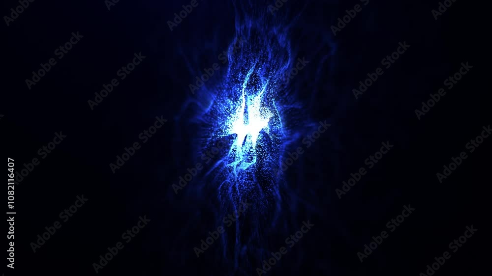 Poster abstract glowing wave of particles and dots moving on dark background, big data visualization, futur