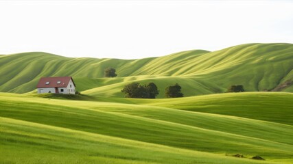 Naklejka premium Serene Countryside House on Rolling Green Hills 