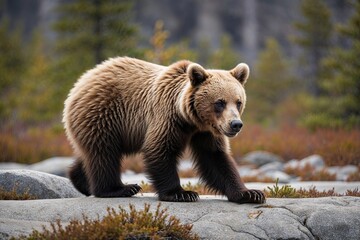 Obraz premium Playful Bear Cub Discovering Wilderness Adventures in North America