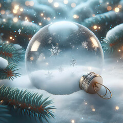 boule de No&euml;l pos&eacute;e dans la neige