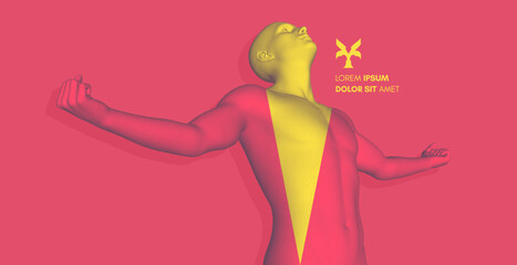 The man spread his arms apart. The men savoured the freedom. Victory. Leadership, freedom or development concept. State of enlightenment. Mental power of mind meditation.3D vector illustration. 