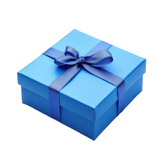 Obraz premium Blue gift box with ribbon isolated on transparent background