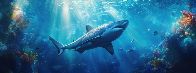 Fototapeta premium an underwater scene featuring the majestic great white shark
