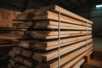 Fototapeta premium Stacked Lumber in Warehouse 