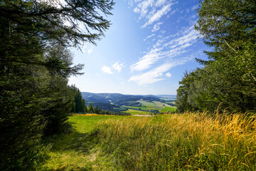 Landscape near Bruchhauser Steine ​​at Istenberg in the Rothaar Mountains. Hiking trails in the Sauerland.
