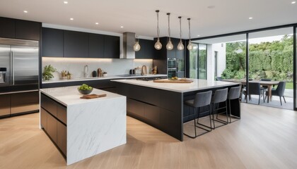 A sleek and functional open-plan kitchen with a large island, high-end appliances, and lots of storage