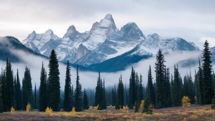 Fototapeta premium Majestic Mountain Peaks Emerging from Mist 