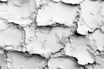 Obraz premium Detailed look at a severely cracked and worn white wall, displaying a coarse and irregular texture indicative of decline and deterioration