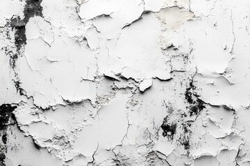 Obraz premium Detailed shot of a weathered wall with peeling white paint, revealing layers and textures, perfect for backgrounds and design elements