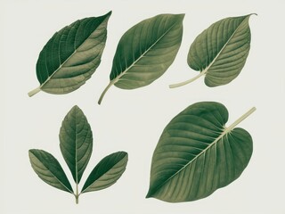 Green Leaves Collection:  A set of six vibrant green leaves, each with unique shapes and textures, offering a natural and organic aesthetic for design projects.  