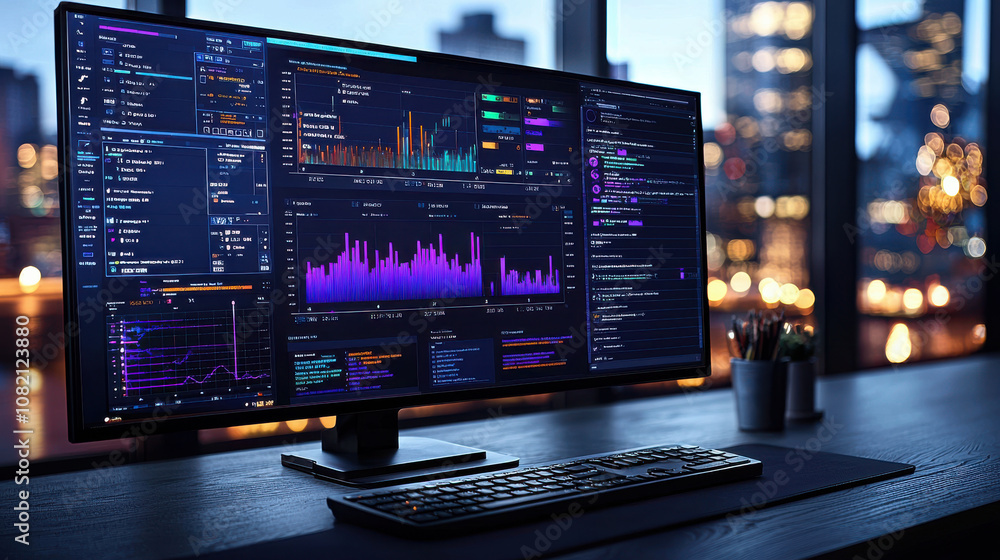 Aufkleber large monitor displays vibrant, interactive apm dashboard with customizable widgets, showcasing vari