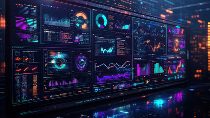 Fototapeta premium vibrant display of intuitive APM design showcasing system level metrics and analytics. interface features colorful graphs, charts, and data visualizations, highlighting performance insights