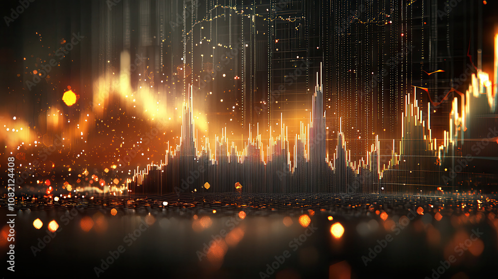 Poster dynamic financial data visualization with glowing graphs and lights