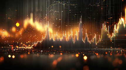 Fototapeta premium Dynamic financial data visualization with glowing graphs and lights