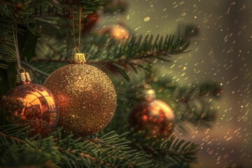 Close-up of a Christmas ornament on a decorated tree, suitable for holiday-themed designs and decorations