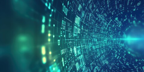Obraz premium Digital background for tech processes, neural networks, blue and green colors 