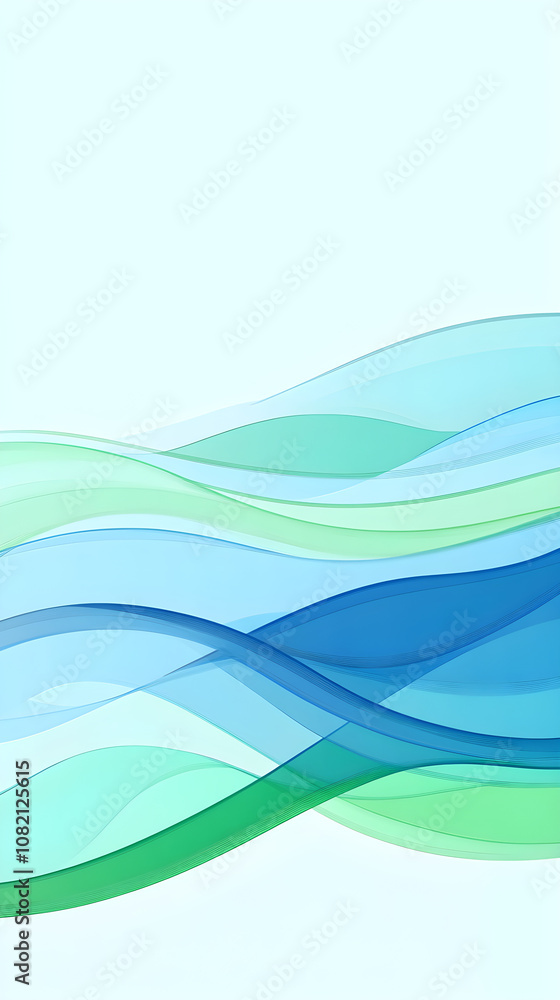 Poster abstract waves of calming blues and greens flow seamlessly, creating a serene and tranquil atmospher