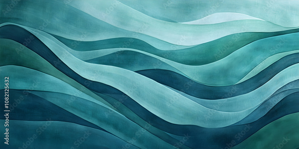 Poster abstract waves of color create a calming visual experience in various shades of blue and green, evok