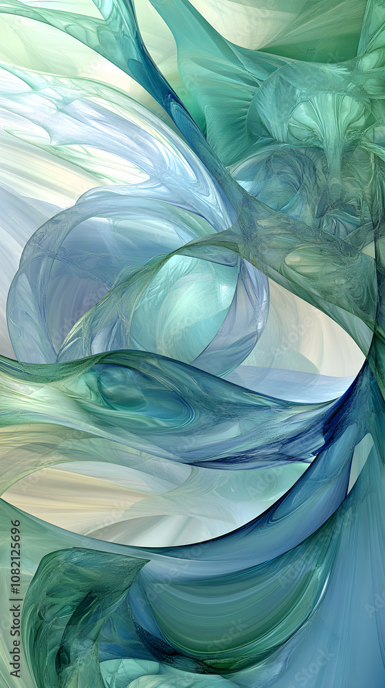 Aufkleber abstract waves of calming blues and greens flow elegantly, creating a serene visual experience that 
