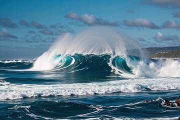 Dynamic Ocean Waves Crashing in Cobalt Waters on Scenic Coastal Landscape